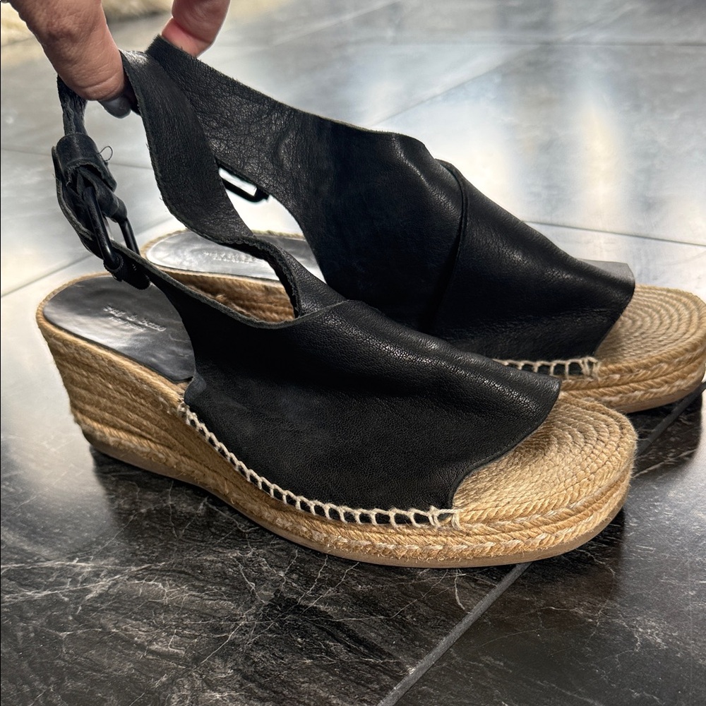 Rag Bone size 37.5 Black Espadrille Wedge Sandals